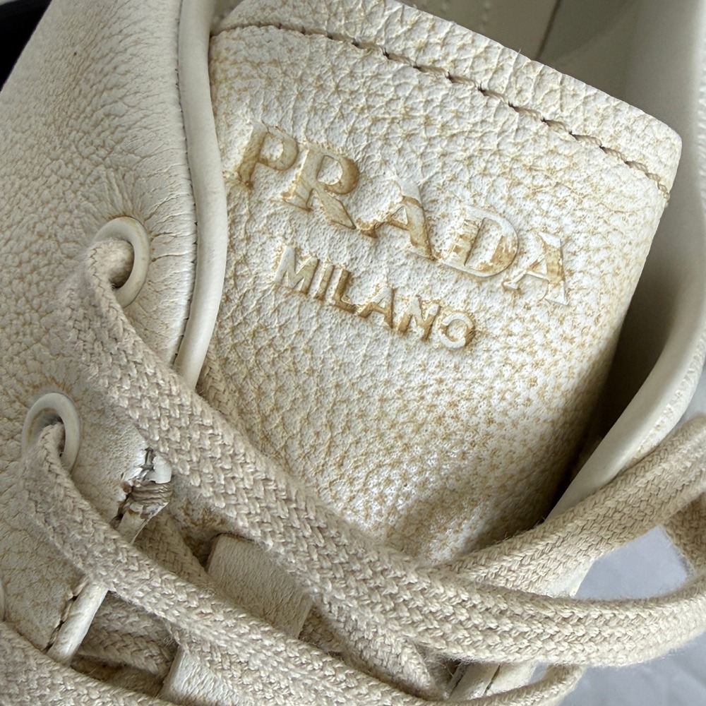 Prada Milano 2EE448 Mens White Pebbled Leather Low Top Sneakers, UK 10 - Picture 11 of 16
